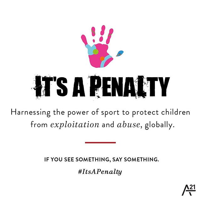 1 Juli: Athletes, fans, and supporters all over the world are coming together alongside @A21 to take a stand against the exploitation of children. As we near the 2016 Olympics, remember that If you see something, say something! #ItsAPenalty #Rio2016 #A21
 1 Juli: Athletes, fans, and supporters all over the world are coming together alongside @A21 to take a stand against the exploitation of children. As we near the 2016 Olympics, remember that If you see something, say something! #ItsAPenalty #Rio2016 #A21
