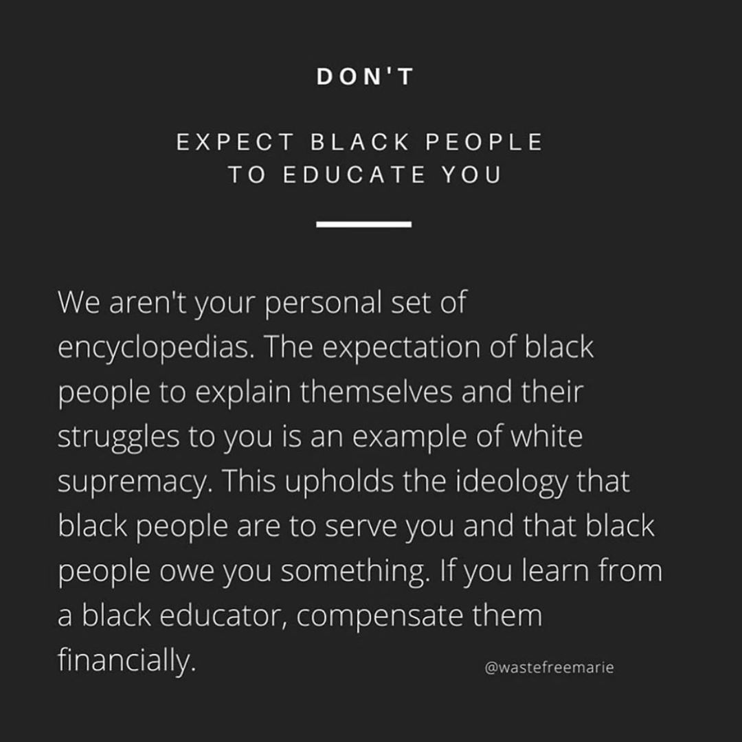 04 juni: Commit to educating yourselves and unlearning what you’ve always know as normal so we can MAKE CHANGE. This is uncharted territory, and at times I’m uncertain how to go about things.. I found these slides helpful and wanted to share! RP @wastefreemarie #blacklivesmatter #learningeveryday
