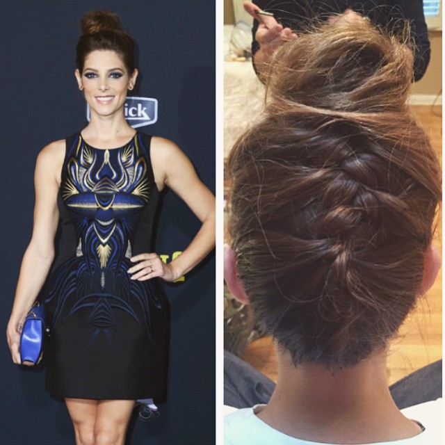 9 Mei 2015: We're back! A little #BTS with my #Manegirl (pun intended) @ashleygreene deconstructed top knot and braid for the #PitchPerfect2 #pitch2premiere Makeup by @beau_nelson Hair by me @josephchase with @xclusiveartists using @randcohair products.
