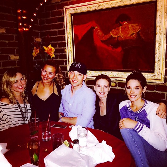 21 April 2015: Faking the happiness for the sake of Mexican food and a photo. But really sad KTBug is going to London. @quesocabesakt4 @ashleygreene @josephchase @lindsaygalin
