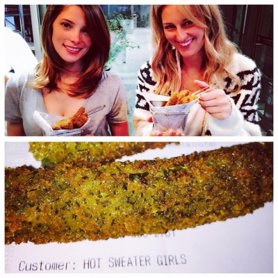 20 juni 2015; #FRIEDPICKLES! #HotSweaterGirls #pickles ❤️ @ashleygreene
